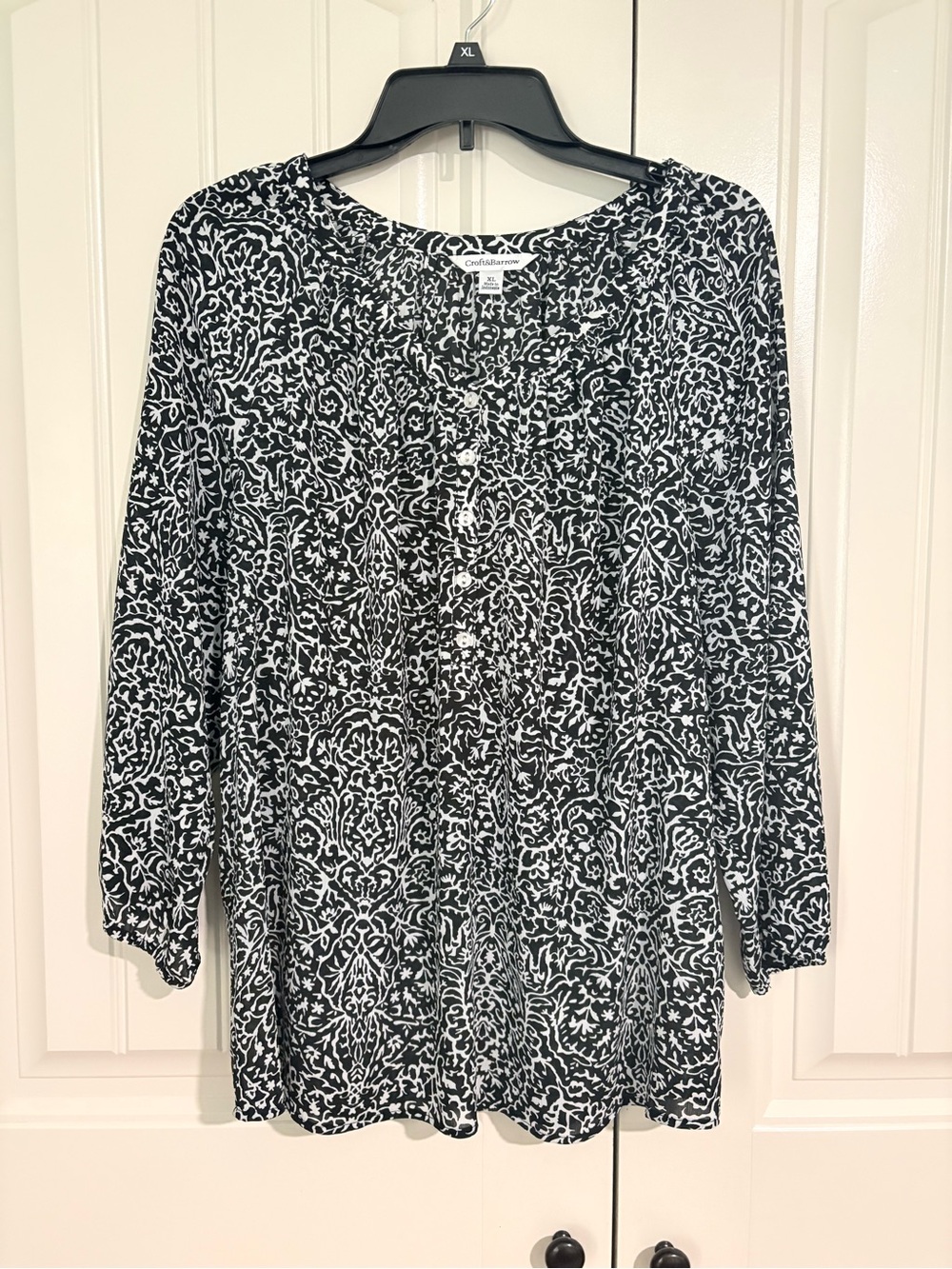 croft & barrow Black and White Printed Button-Front Tunic